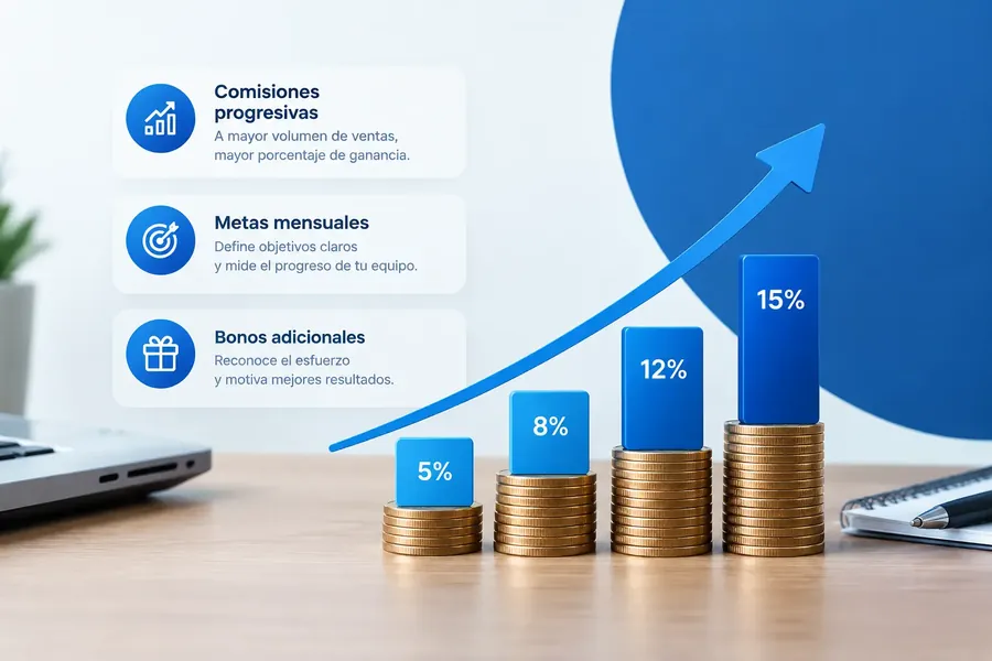 Comisiones progresivas, metas mensuales y bonos para los vendedores del taller