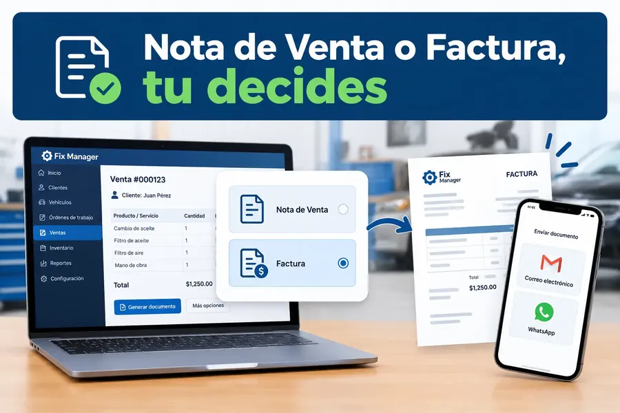 La orden de reparación convertida en nota de venta o factura CFDI