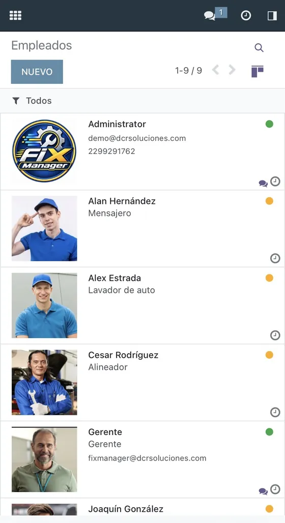 Ficha de un empleado en el celular