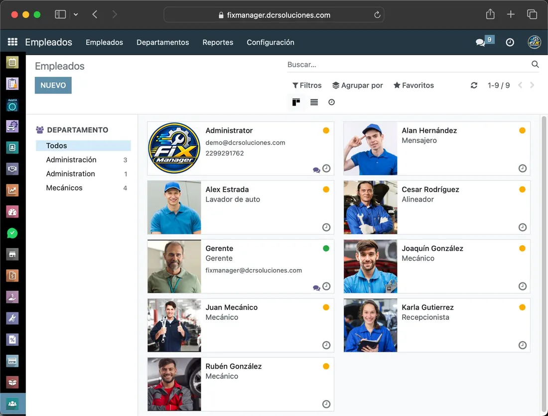 Concentrado de empleados del taller con su foto