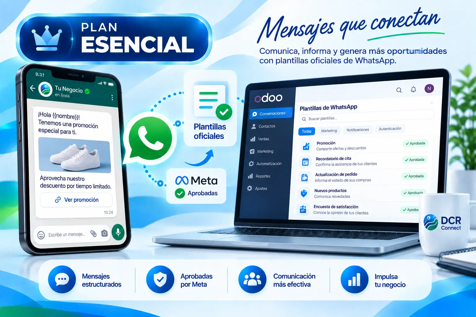 Plantillas oficiales de WhatsApp aprobadas por Meta en DCR Connect