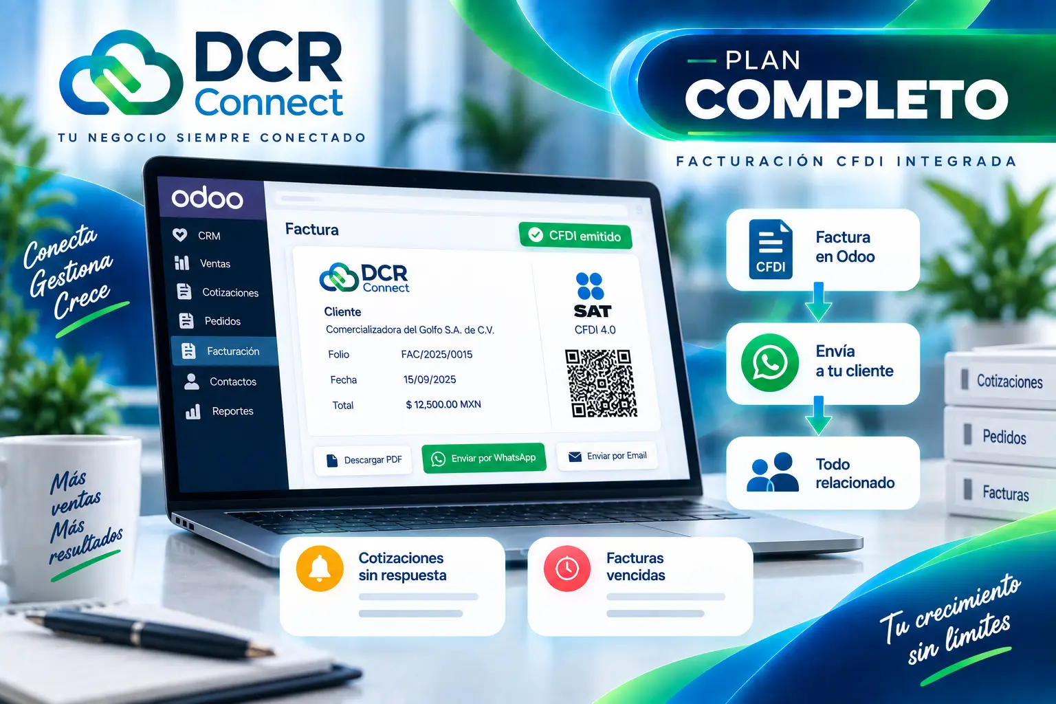 DCR Connect Plan Completo integra facturación CFDI en Odoo y seguimiento de cotizaciones y facturas